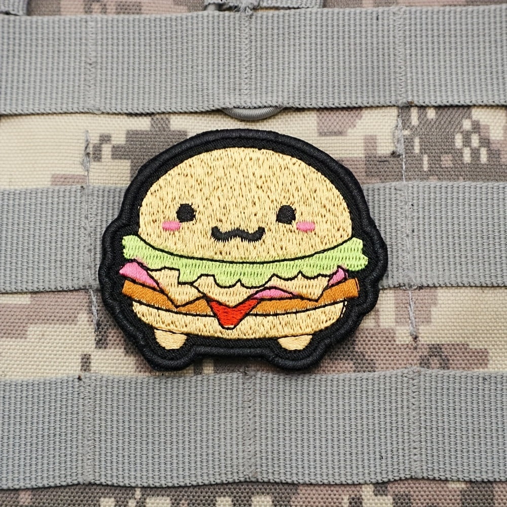 1 set of cartoon hamburger embroidery cloth patch tactical vest badge hook fixed patch patch morale badge backpack clothing decoration