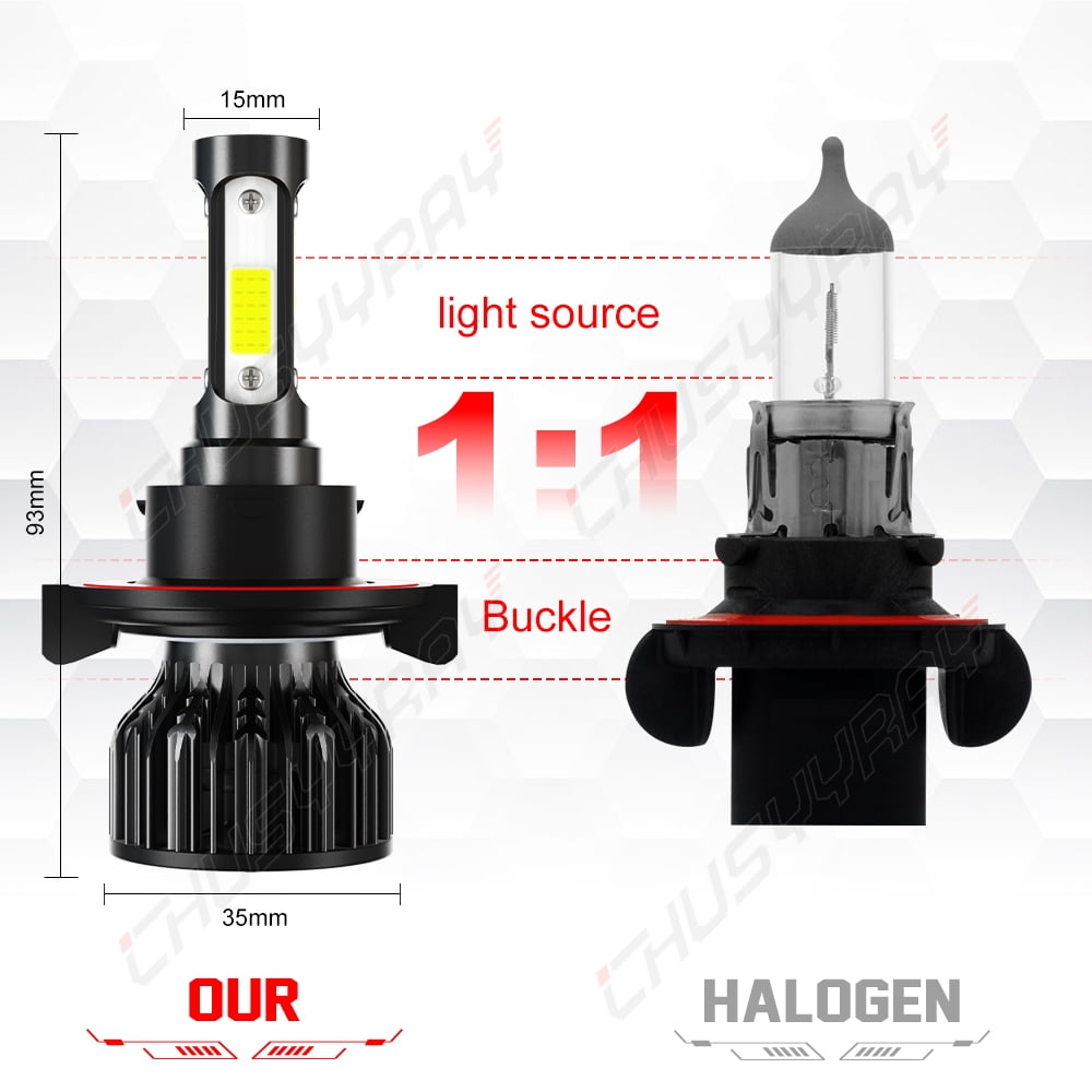 For Jeep Gladiator 2020-2023 4Pcs LED Headlight High Low Beam + Fog Light Bulbs Kit 6000K White