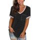 thumbnail image 1 of Puntoco Mujeres Casual Cuello En V Color Sólido A Rayas Bolsillo Cien Tops De Manga Corta Puntoco Puntoco-3007, 1 of 6