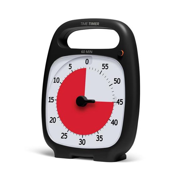 Time Timer TTMP7WBLK Plus Minuterie Visuelle de Bureau 60 Minutes avec Poignée Portable, Noir