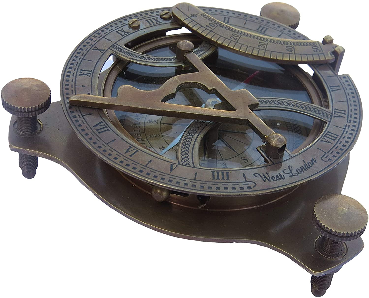 Collectible Maritime Solid Brass Push Button Working Nautical Sundial Compass 