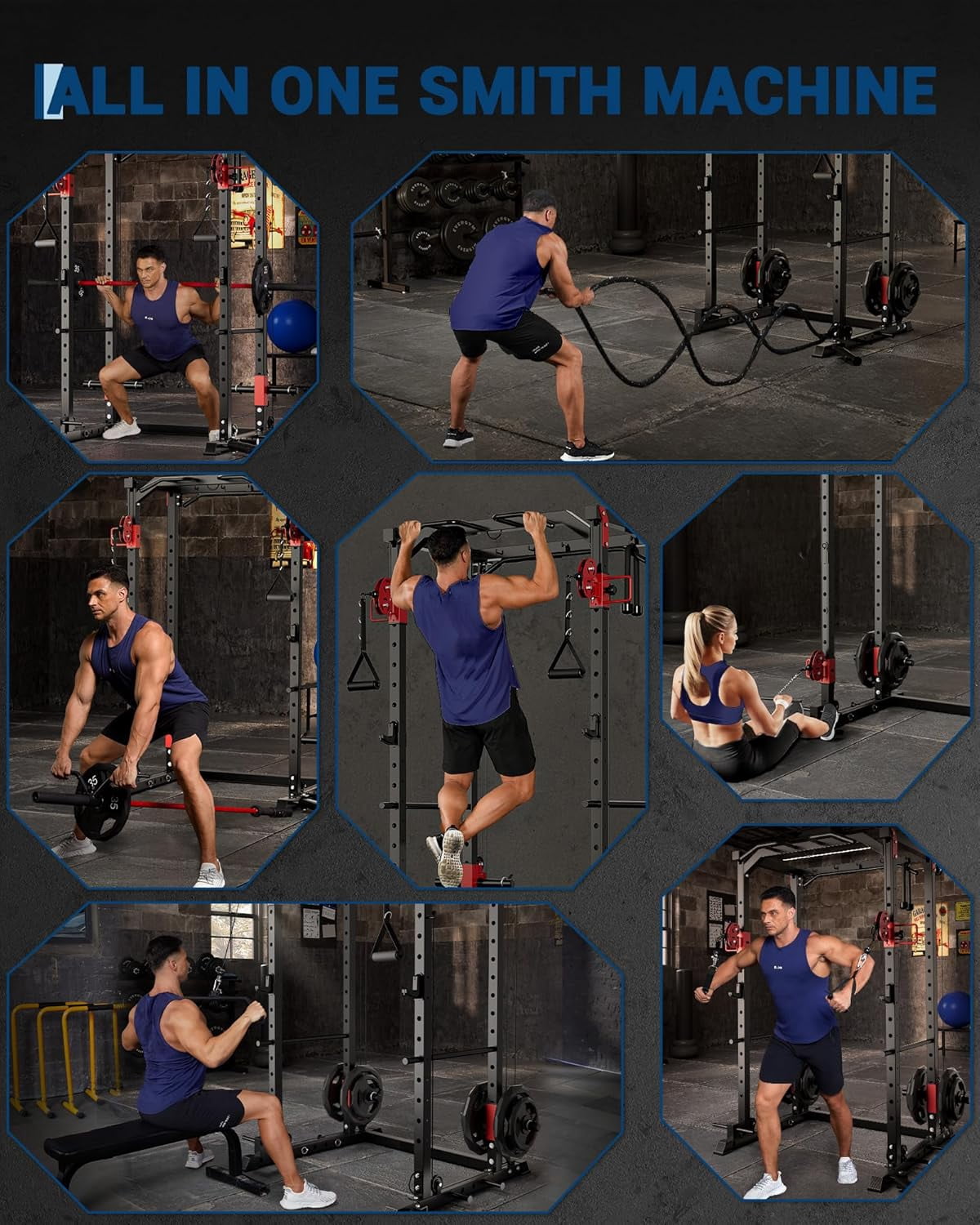 GARVEE Power Rack Cage with Dual Pulley Systems,2000lbs Multi-Functional Squat Cage Rack for Strength Workout with More Training Attachment
