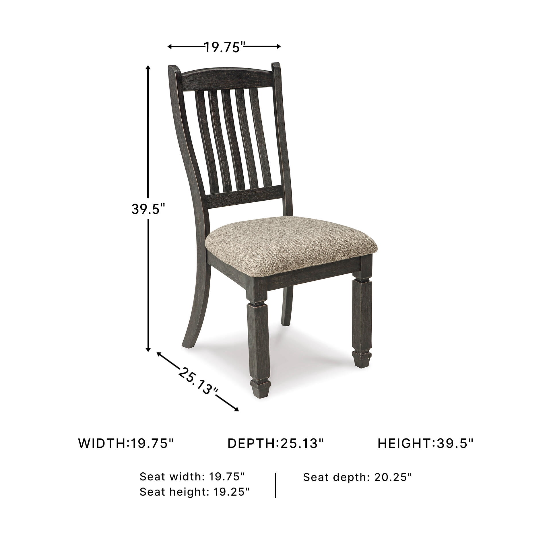Signature Design by Ashley Tyler Creek Slat Back Dining Chairs Set of 2, Black and Grayish Brown Two-Tone Solid Wood with Cushioned Seats