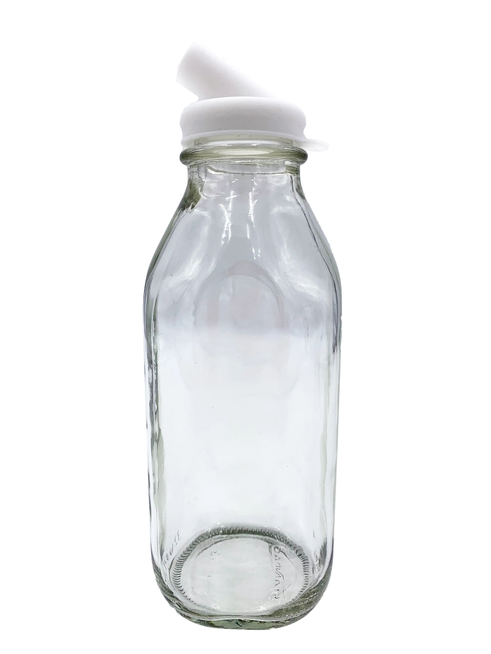 Clear Glass Milk Bottles with Striped Straws (Per Dozen)