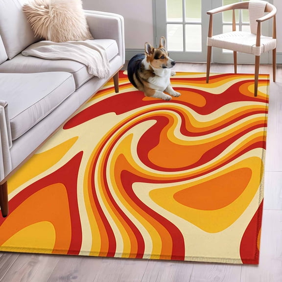 Orange Yellow Area Rugs 4'x6', Washable Small Throw Rugs for Office Bathroom, Modern Ombre Abstract Aesthetic Art Indoor Outdoor Rug Non-Slip Low Pile Carpet Runner Reversible Floor Mats