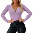 thumbnail image 2 of Women's V-Neck Slim Fit Long-Sleeve Knit Top - Soft Stretchy Layering & Everyday Wear, 2 of 6