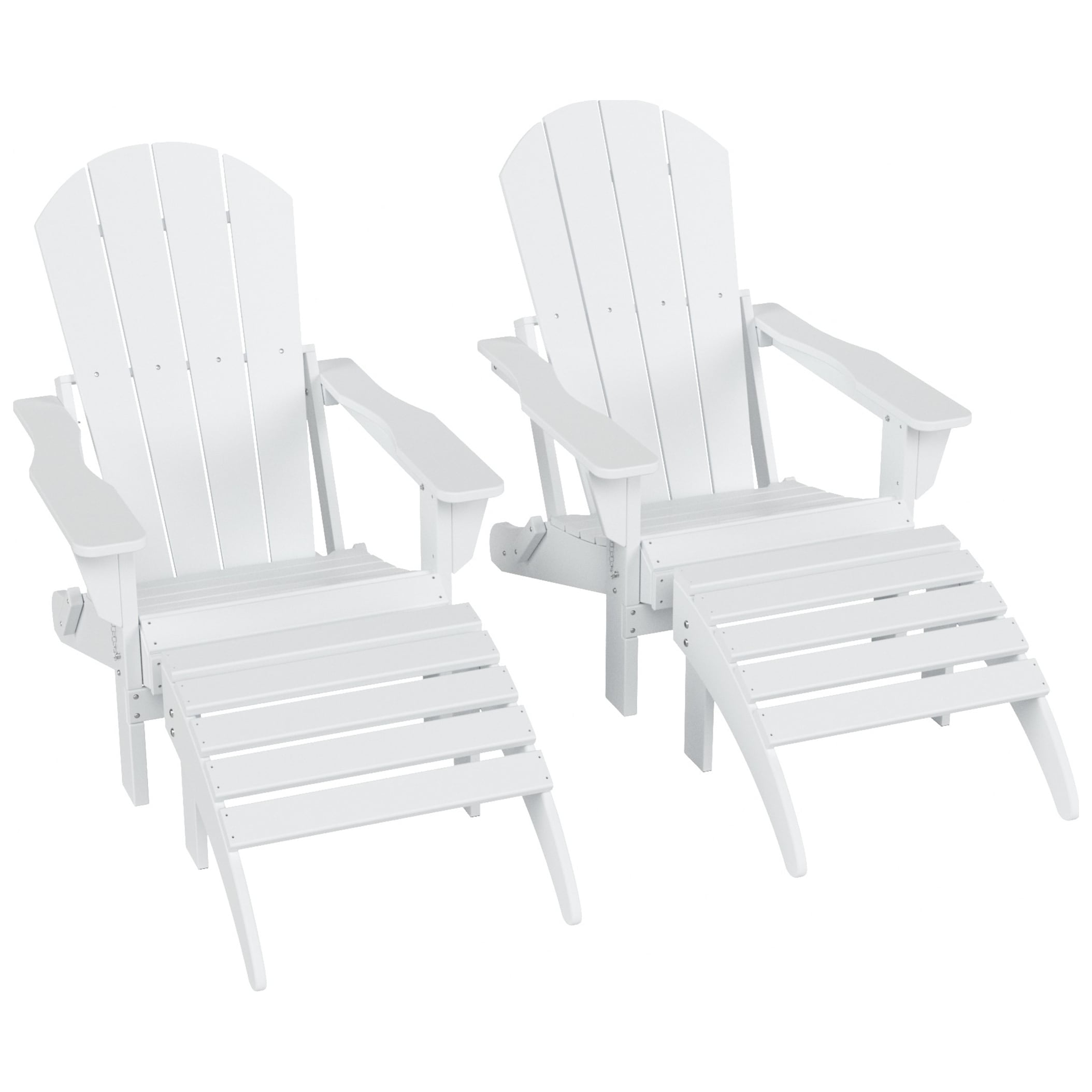 Polytrends  Laguna Hdpe All Weather Outdoor Patio Foldable Adirondack Chairs With Ottomans (5-Piece Set) White