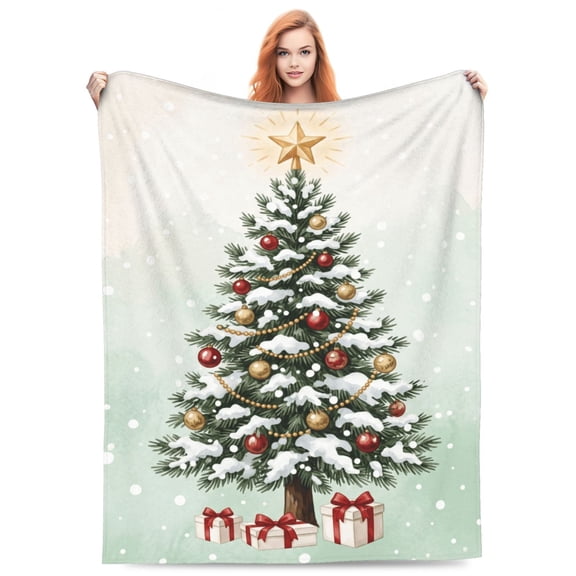 Christmas Blanket, Flannel Festive Christmas Tree Print, All Season Throw, Plush Warm Cozy Soft Blanket 50x40