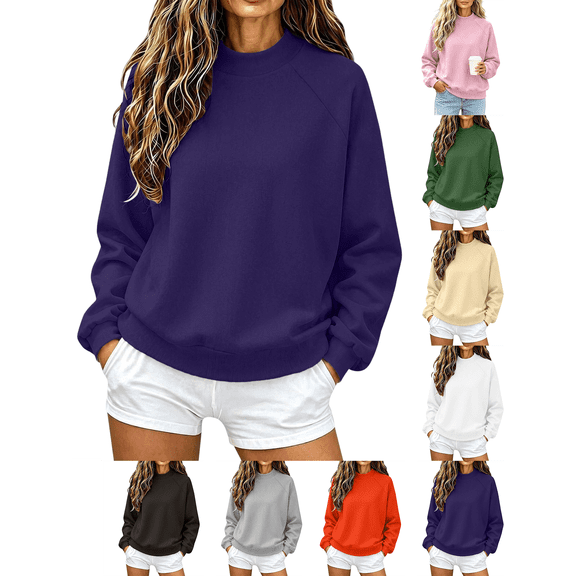 Womens Sweatshirt Nelozsy Women's Ribbed Mock Neck Sweatshirt Oversized Long Sleeve Casual Pullover Top Purple XXXL