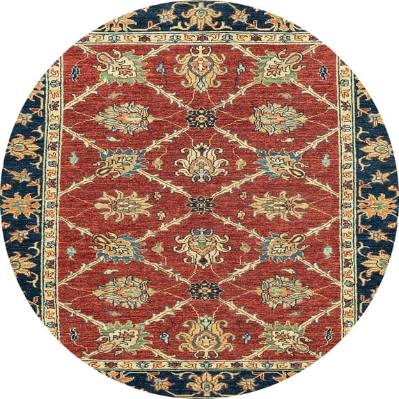 Ahgly Company Indoor Round Abstract Fire Brick Red Abstract Area Rugs, 5' Round