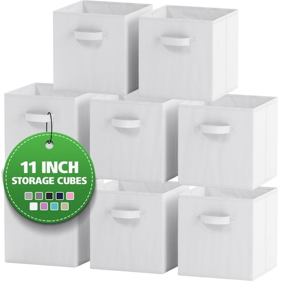 Fabric Storage Cubes for Cube Organizer - 8 Pack Heavy Duty White Storage Bins - 11 Inch Cube Storage Bin, Use As A Clothes Storage Box In Closet, Baskets For Shelves or Cubbies Storage Organizer