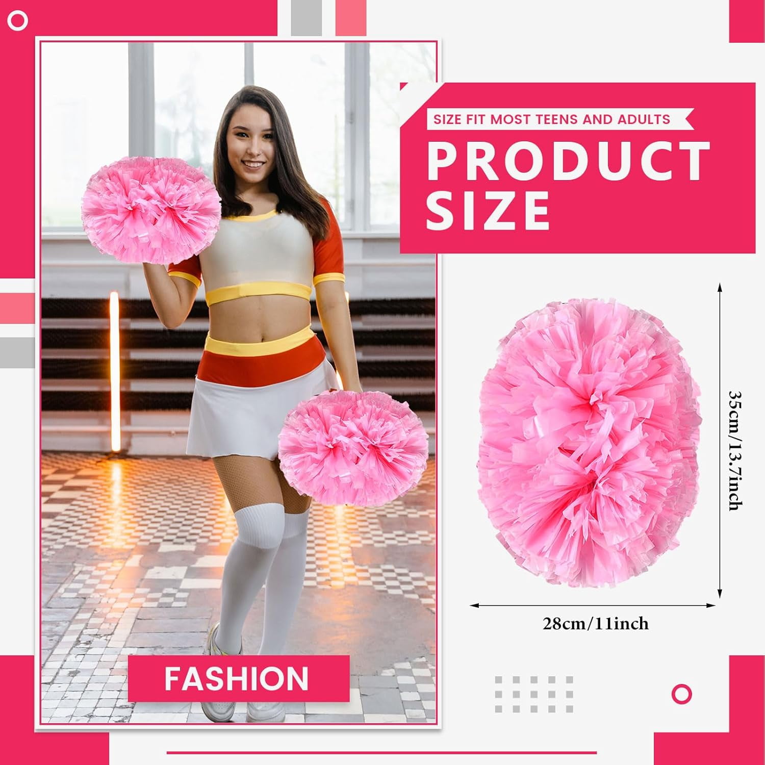 12 PCS pom poms Cheerleading,13.8inch Sports Team Spirits Cheering Squad Dance Training with Handle