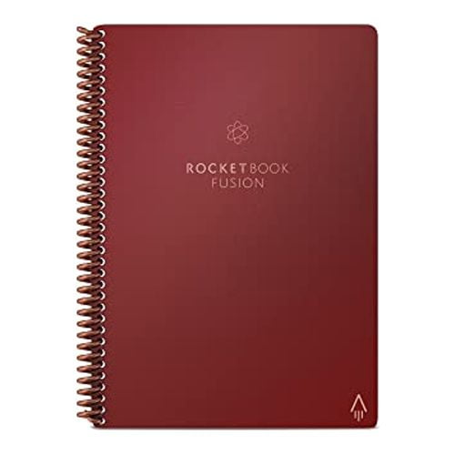 Cuaderno inteligente Rocketbook Fusion: calendario, listas, plantillas notas c/1 bolígrafo y paño - Cubierta roja, tamaño ejecutivo (6 x 8.8)