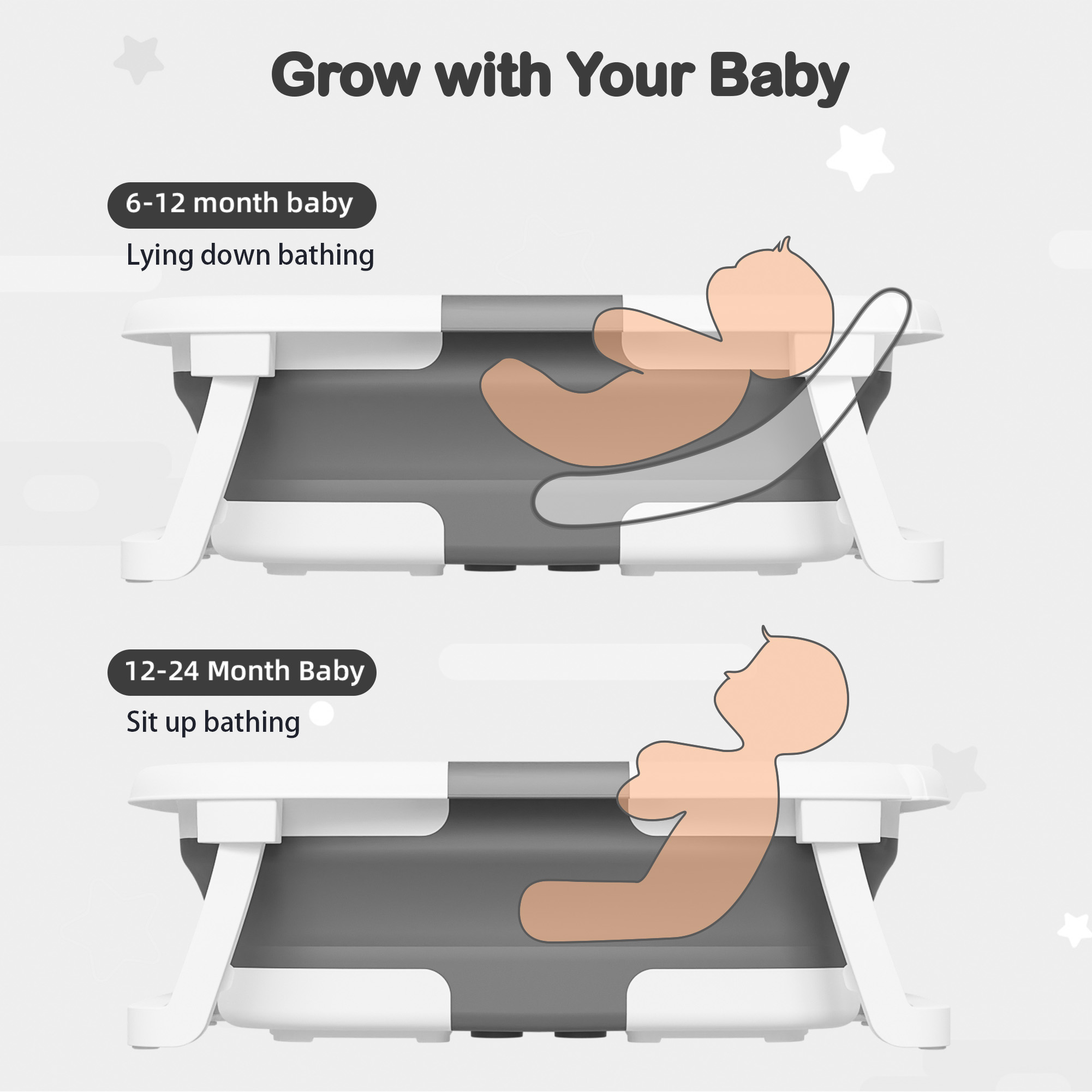 APRPINK Collapsible Baby Bathtub with Thermometer, Gray photo 7