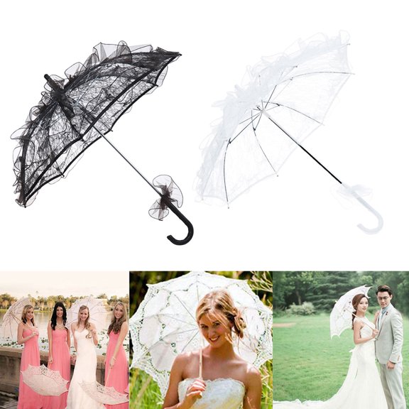 HOMEMAXS Handmade White Lace Bridal Umbrella for Wedding Decoration Vintage Parasol Photo Props Size L