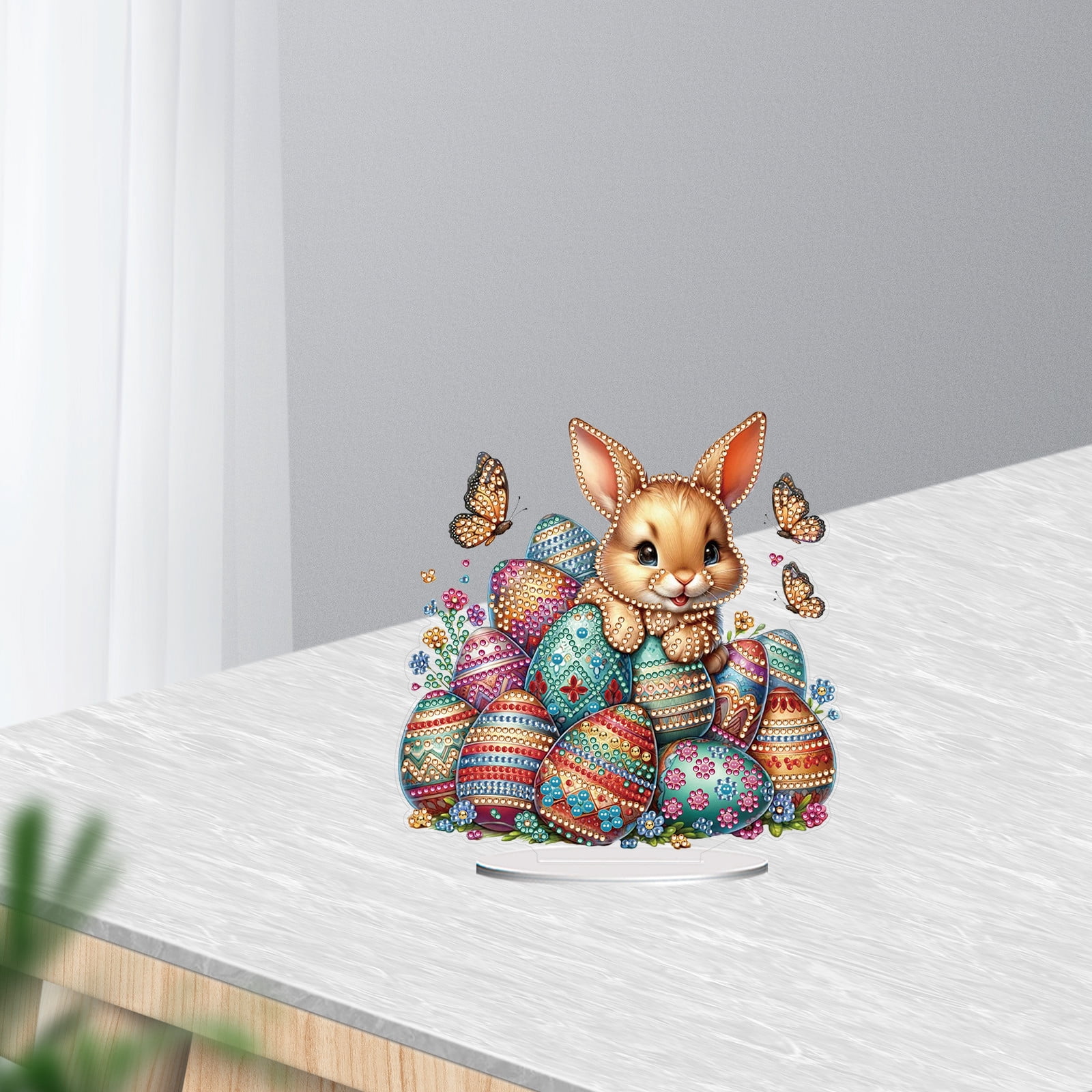 FLOPESN DIY Diamond Art Painting Easter Bunny Ornament Kits with Oval Base, Single-Sided Diamond Painting PET Craft for Home Decor