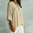 thumbnail image 4 of Women's Draped 3/4 Sleeve Poncho Top V Neck Loose Fit Batwing Blouse Lightweight Flowy Shirts for Fall Travel Daily Wear, Khaki, XL, 4 of 8