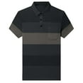 thumbnail image 4 of Mens Casual Polo Shirt Striped Button Collared Short Sleeved Business Top with Pocket Slim Fit Comfortable Trendy Mens T-Shirts, 4 of 6