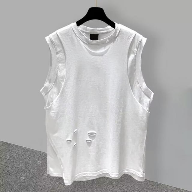 pstuiky Camiseta sin mangas para hombre, Camiseta deportiva informal de cuello redondo sin mangas de doble capa para hombre Camisas de hombre xxl
