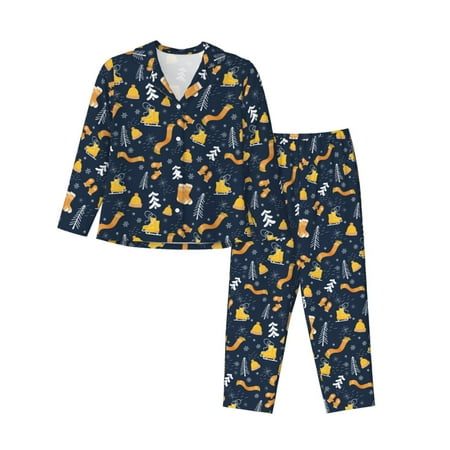 Wukai Scarf Ski Shoes sock Print Women s Pajama Set PJ Set Lounge Sets For Women Soft Long Sleeve Sleepwear Comfort and Style-
