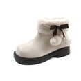 thumbnail image 4 of NAISIBABY Girls Ankle Boots with Pom, Faux Fur Lined Non-Slip Low Heels Side Zipper Winter Mid Calf Princess Shoes White 13.5(Little Kids), 4 of 9