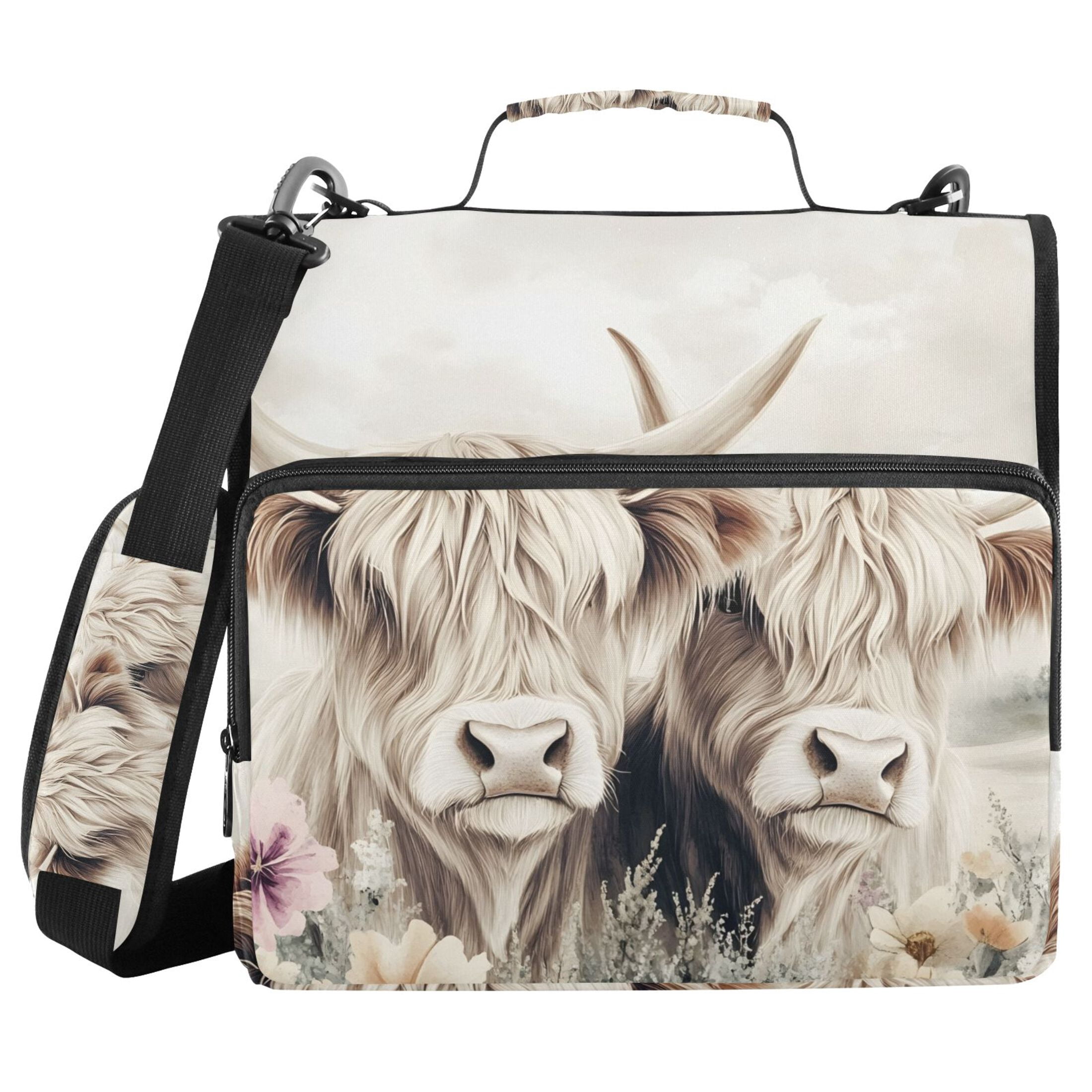 ALAZA Zipper Binder Bag Highland Cattle in Field 3 Ring File Folder Binder Organizer Bag