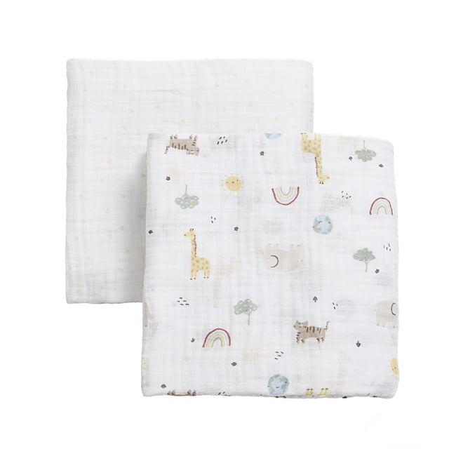 George Baby Neutral Organic Cotton Muslin Swaddling Blankets (2 Count)