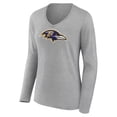 thumbnail image 2 of Women's Zay Flowers Gray Baltimore Ravens Icon Player Name & Number Long Sleeve V-Neck T-Shirt, 2 of 3