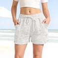 thumbnail image 2 of CPNG Girls Cotton Linen Casual Shorts Elastic High Waist Shorts Solid Color Summer Comfy Loose Drawstring Shorts with Pockets(White,9-10 Years), 2 of 9