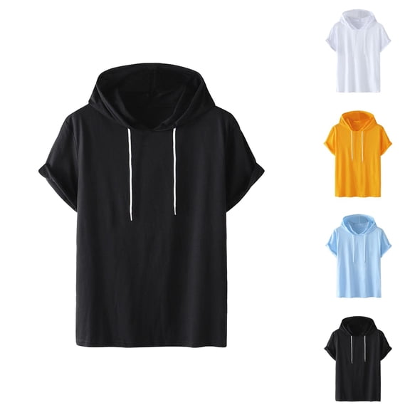 Hooded T Shirts for Man Summer Casual Lightweight Relaxed Fit Plain Tshirts with Hood and Drawstring Mens Tees