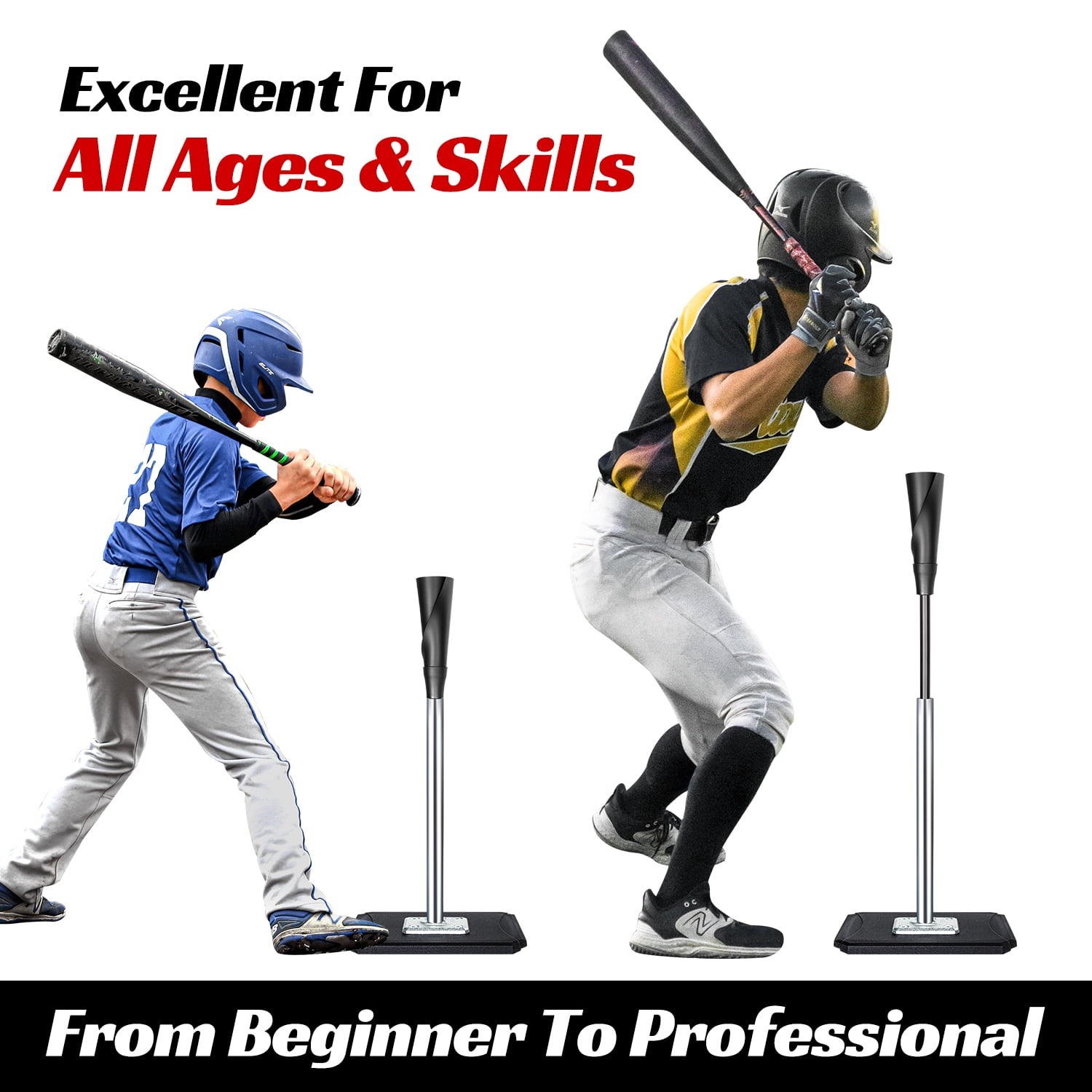 FITPLAY Portable Batting Tee, Adjustable Height 25-37", Hitting Tee for Baseball and Softball