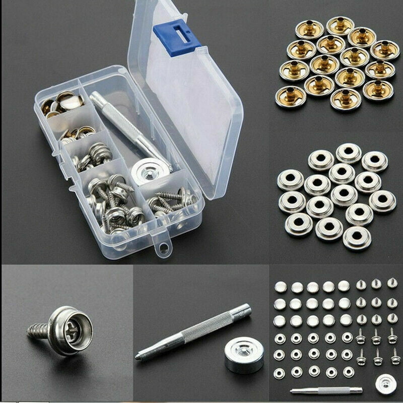 45x Heavy Duty Snap Fasteners Boutons outil 15 mm 15 Ensembles Poppers Presse Goujons Kit