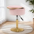 thumbnail image 1 of Tabouret de Coiffeuse Réglable, Ottomane de Rangement Ronde Pivotante à 360° pour Salle de Maquillage, Chaise de Coiffeuse Dorée pour Salon, Cadeaux pour Femmes, Rose, 1 of 8