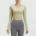 thumbnail image 2 of YYDGH Womens Workout Crop Tops Crew Neck Long Sleeve Yoga Tee Shirts Built in Bra Mild Support Cream Feeling Athletic Shirts Green XXL, 2 of 9