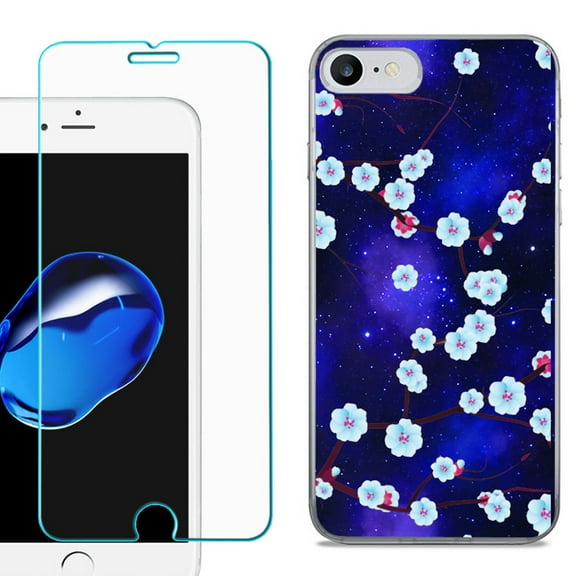 For Apple iPhone 7 / iPhone 8 Case, Slim-Fit TPU Phone Case, with Tempered Glass Screen Protector, by OneToughShield ® - Blossom Stars