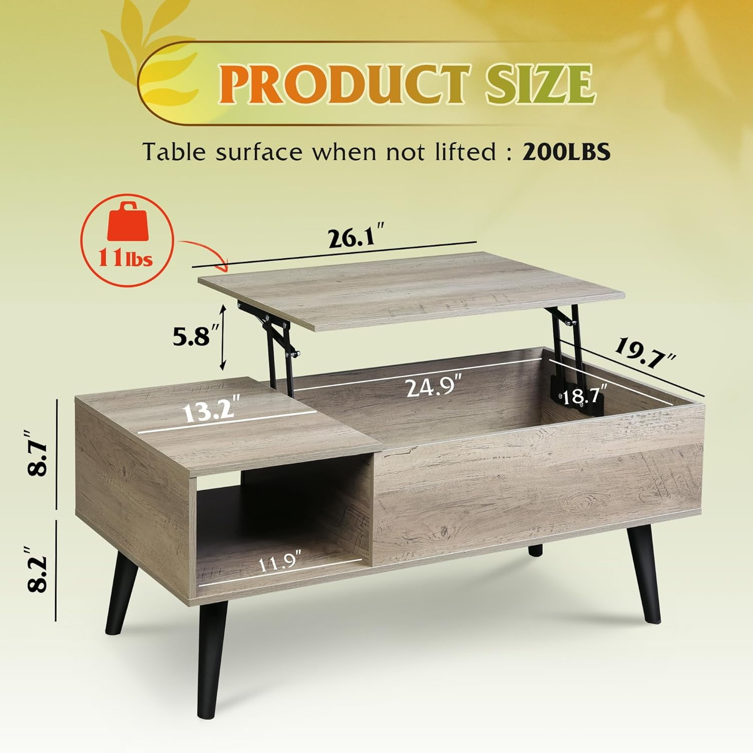GALAXHERO Lift Top Coffee Table with Storage Small Living Room Table with Storage Shelf & Hidden Compartment Greige