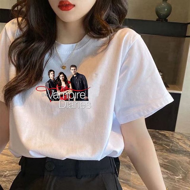 T-shirt en Coton Vampire Diaries pour Femmes et Filles, Décontracté, Harajuku, Col Rond, Manches Courtes, Mode Urbaine, Graphique pour Dames, Été, T-shirt pour Femme