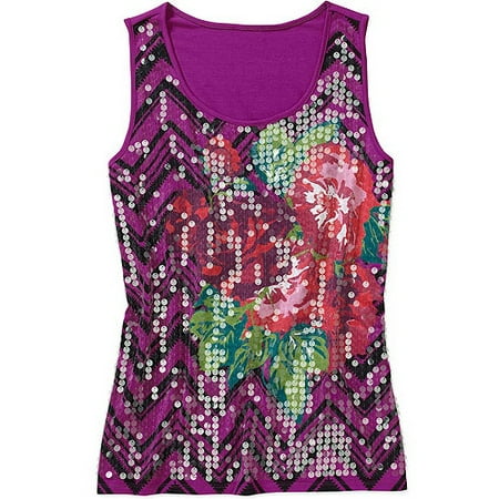 Faded Glory Women's Plus-Size Embellished Sequin Graphic Tank Top