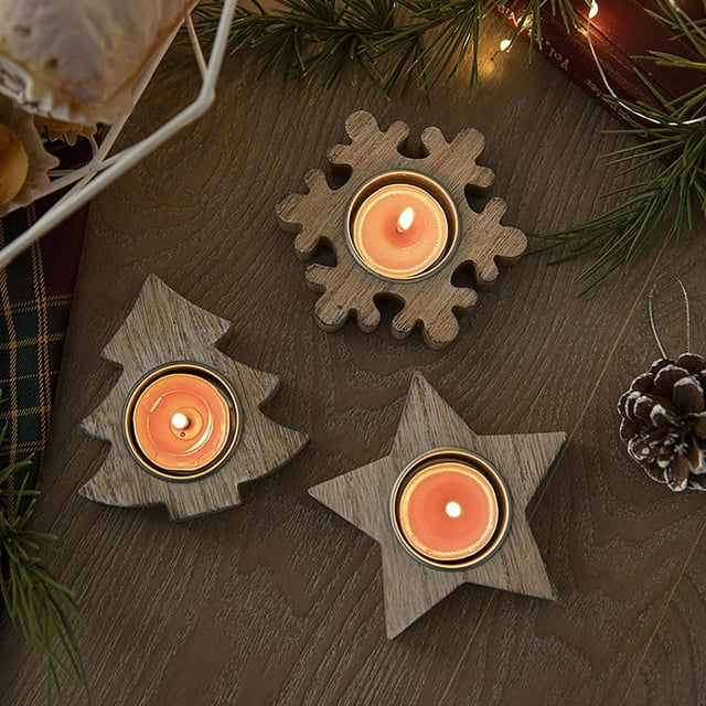 Sentmoon Christmas Tree Candlesticks Candlestick Holders Christmas Wooden Snowflake Candlestick Window Table Decoration Ornaments Scene Setting for DIY Christmas Crafts and Customized Decor