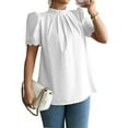 thumbnail image 3 of Women'S Summer Boho Shirt Short Sleeve Frill Trim Mock Neck Floral Solid 2025 Casual Blouses Shirts Tops White S, 3 of 8