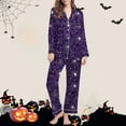 thumbnail image 2 of Feancey Halloween Pajamas Pant Sets Women Cute Ghost Print Pjs 2 Piece Set Holiday Casual Long Sleeve Button Down Sleepwear Lounge Outfits Purple S, 2 of 7