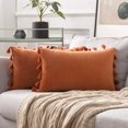 thumbnail image 1 of 2 fundas de almohada decorativas de terciopelo suave y sólido con flecos, funda de cojín bohemio para sofá cama, color naranja, 1 of 4