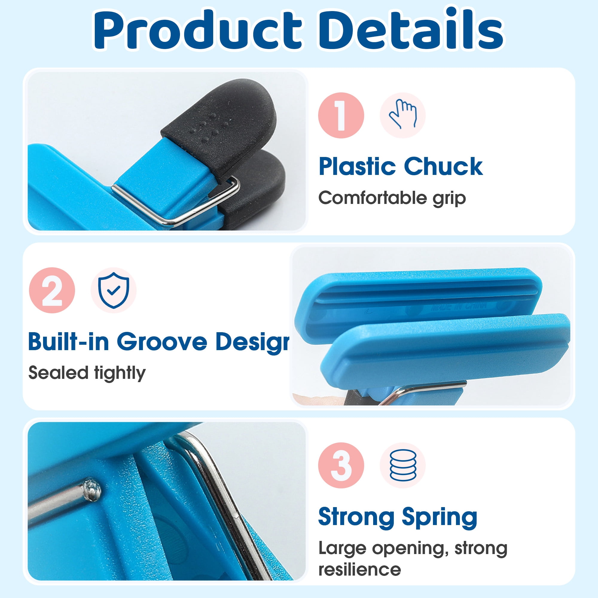 12 Pack Food Bag Clips, Heavy‑Duty Plastic Sealing Clips, Multi‑Purpose Snack Bag Clamps for Kitchen Storage, Office Paper, Photos and Household Use