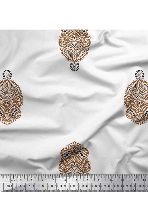 Polyester Crepe Fabric Paisley Block Print Fabric by The Yard 42 Inch Wide
