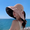 thumbnail image 4 of Womens Hats Summer Only Moment Womens Sun Straw Hat Blended Fabric Summer Wide Brim Uv Upf 80+ Panama Fedora Foldable Packable Straw Beach Hat Pink,One Size, 4 of 4