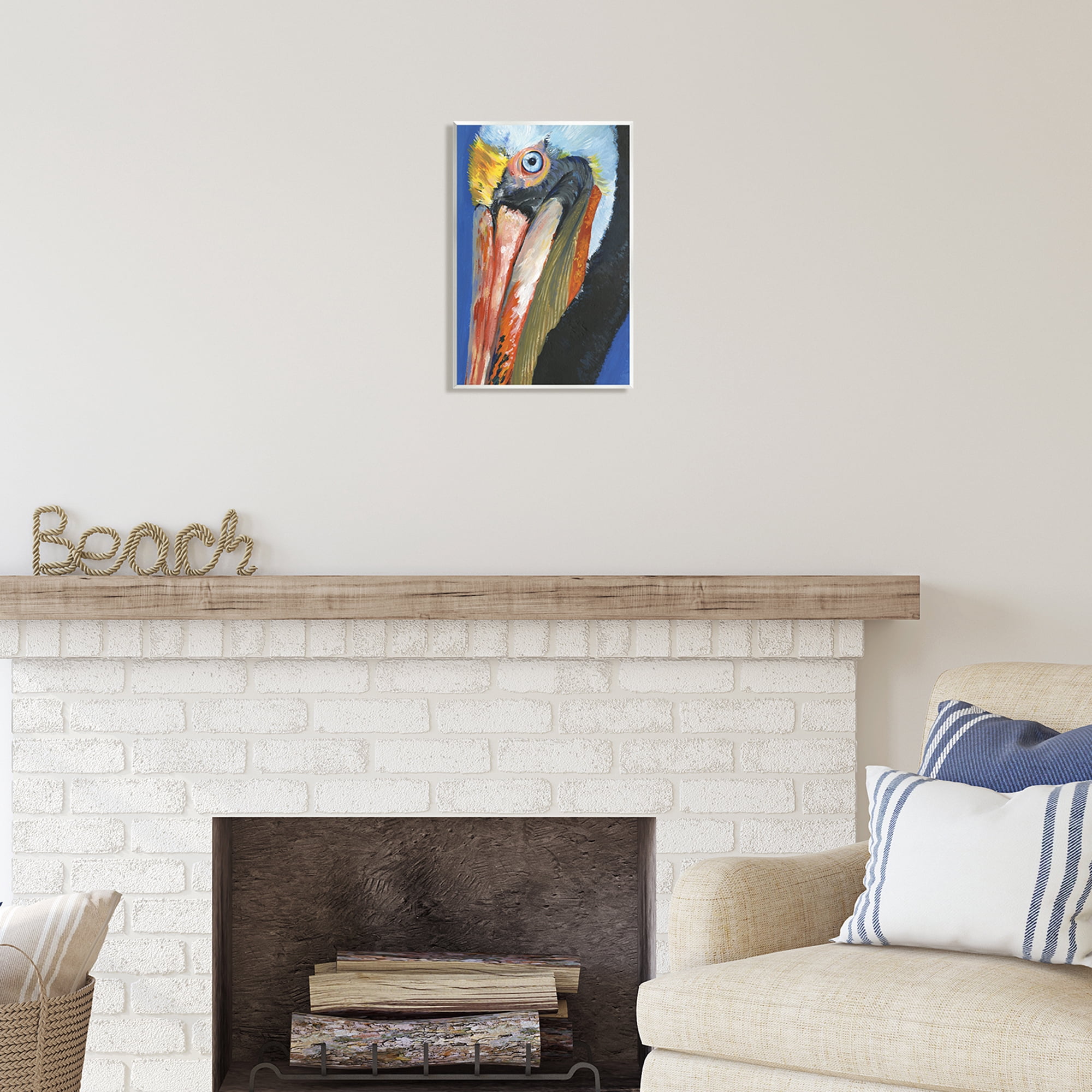 Stupell Industries Bold Blue Pelican Portrait Coastal Painting Unframed Art Print Wall Art