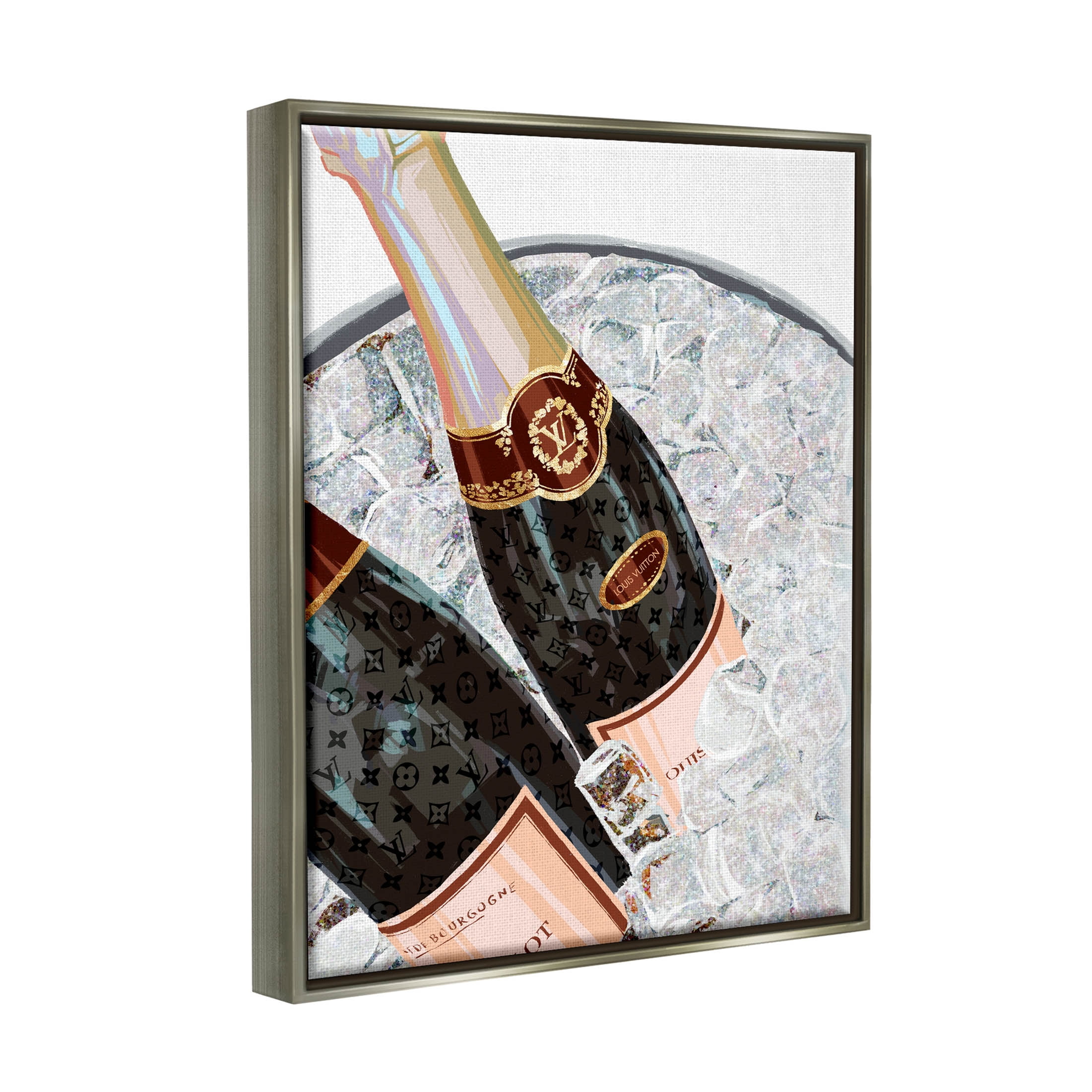 Stupell Industries Fashion Champagne Bottles Gleaming Ice Graphic Art Luster Gray Floating Framed Canvas Print Wall Art, Design by Ziwei Li