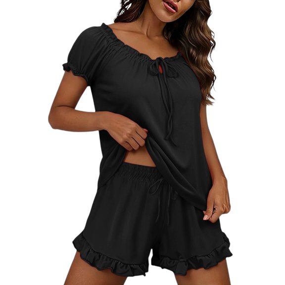 MEICHEN Lounge Set for Women Womens Pajama Set 2 Piece Sleeve Top and Shorts with Pocket Bridal Sets For Summer Essentials Fashion Sleepwear