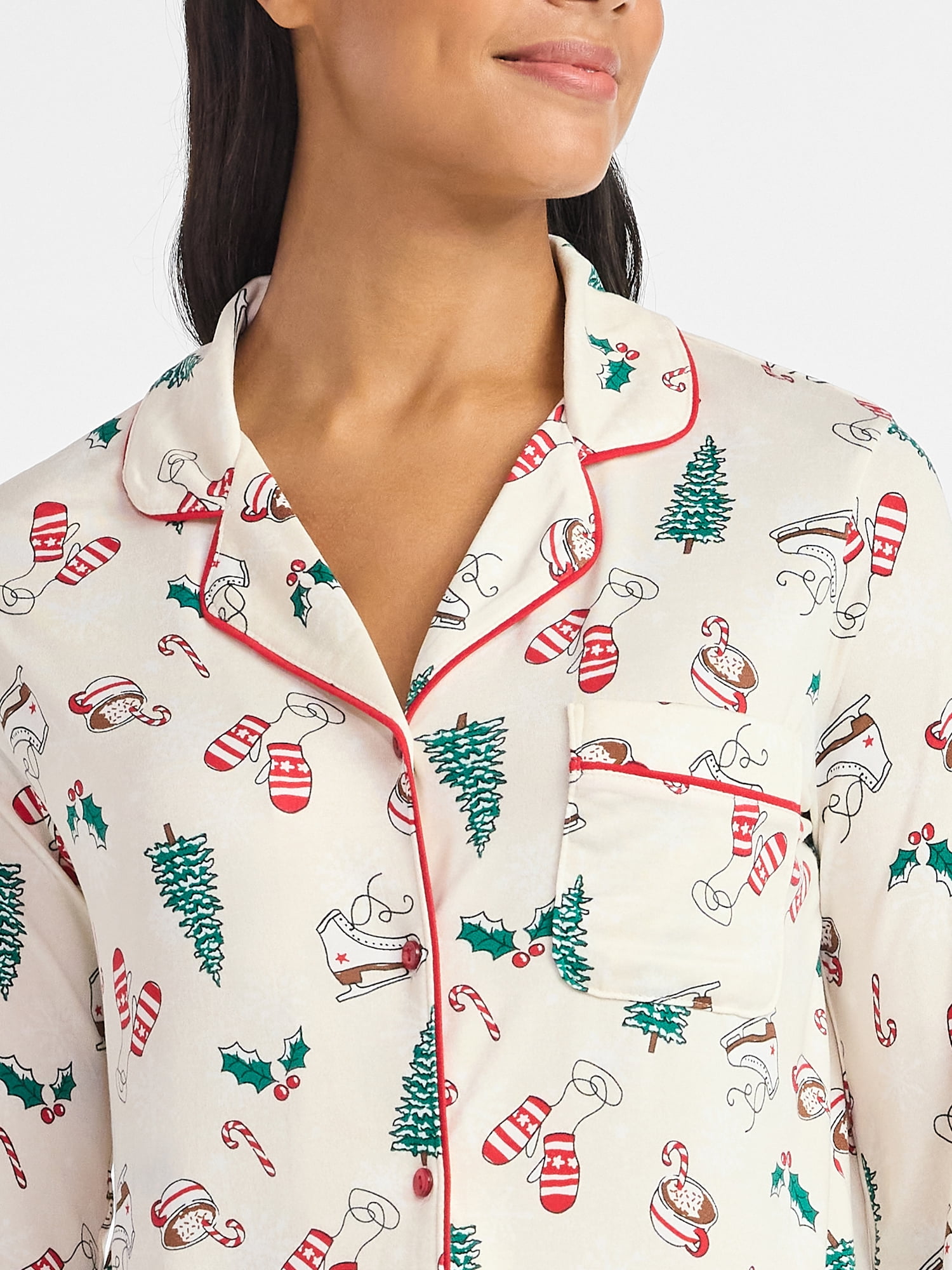Derek Heart Women's Holiday Notch Collar Top and Pants Pajama Set, 2-Piece, Sizes S-XL
