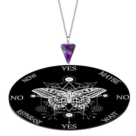 

Blulu Butterfly Pendulum Board dowsing Necklace Divination Altar Witchcraft Wooden kit Chart Wiccan Wand Crystal Game Divinity Metaphysical Message Quartz Chakra Healing Stone (Black)